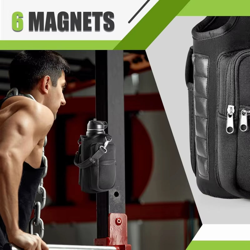 Magnetic Gym Water Bottle Holder W/ Phone Pocket