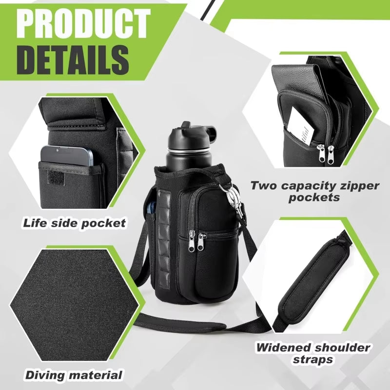Magnetic Gym Water Bottle Holder W/ Phone Pocket